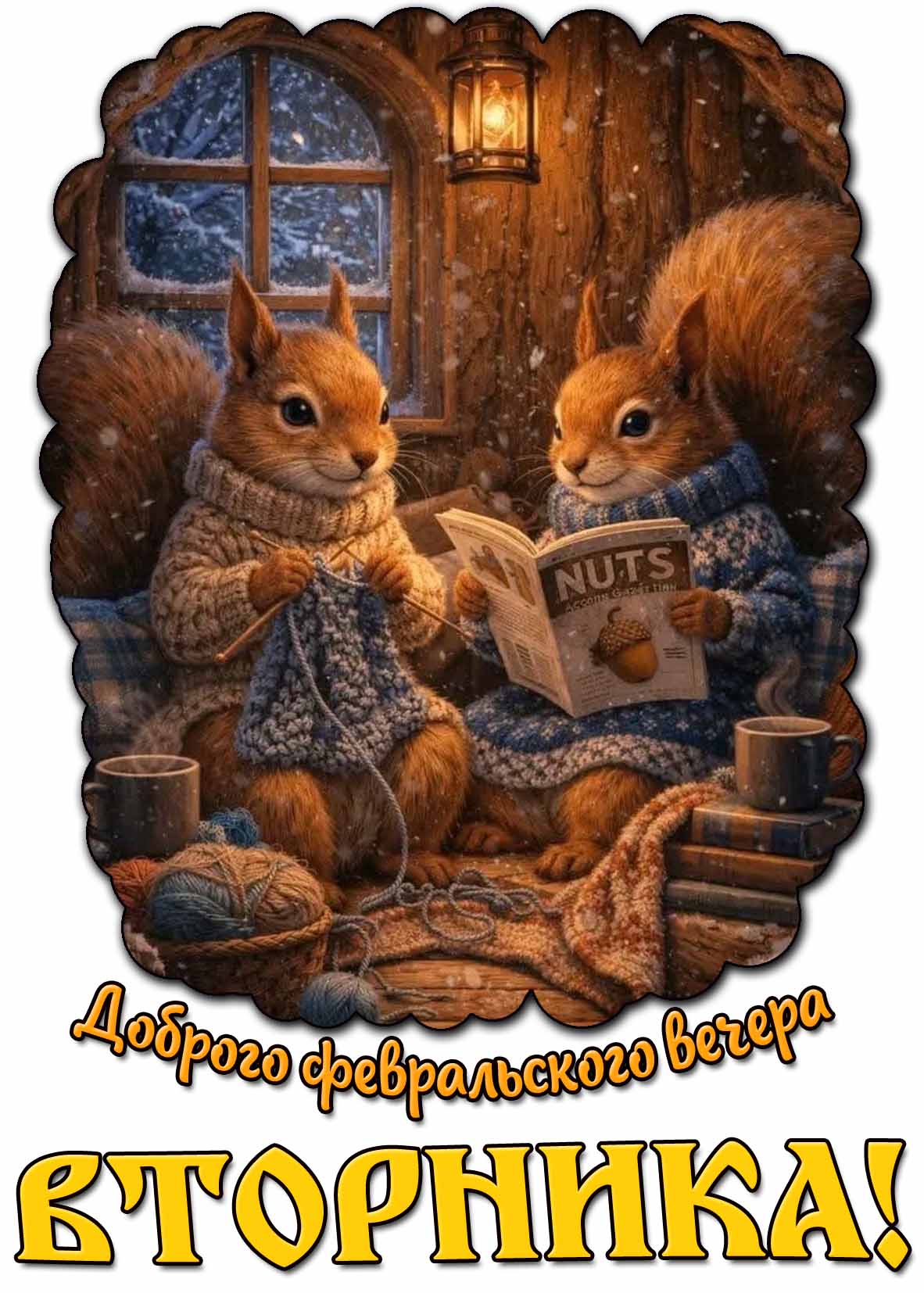 Открытка доброго февральского вечера вторника