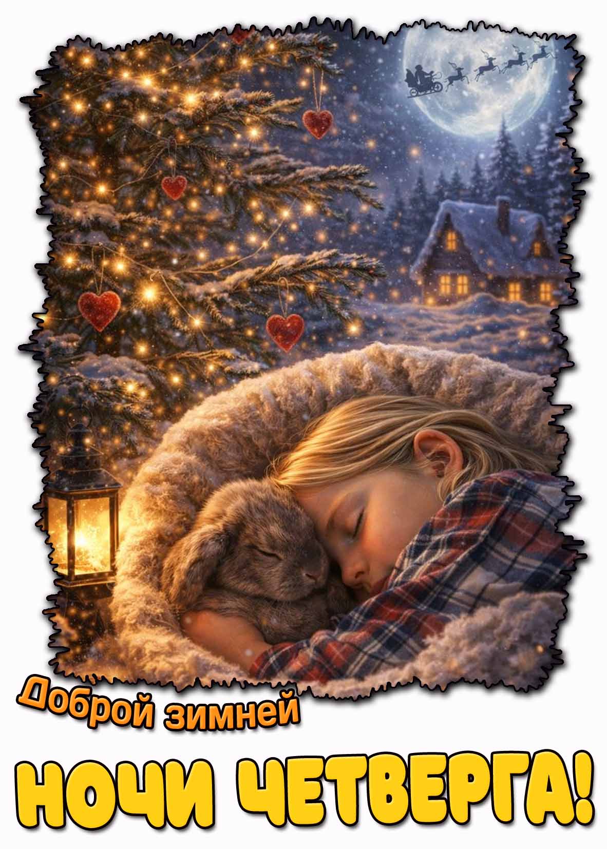 Детская картинка "Доброй зимней ночи четверга!"