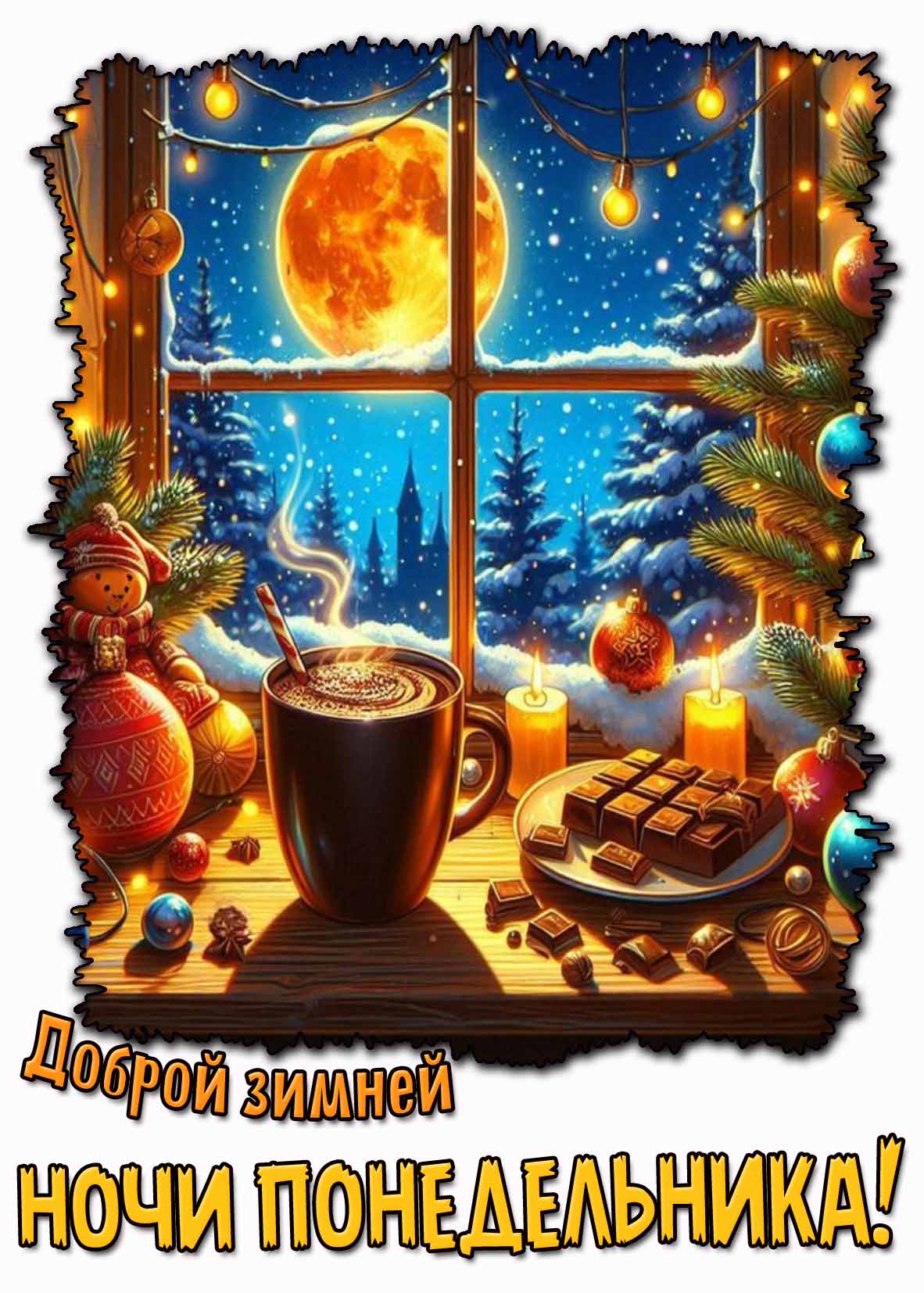 Доброй зимней ночи понедельника! - картинка с жёлтой луной