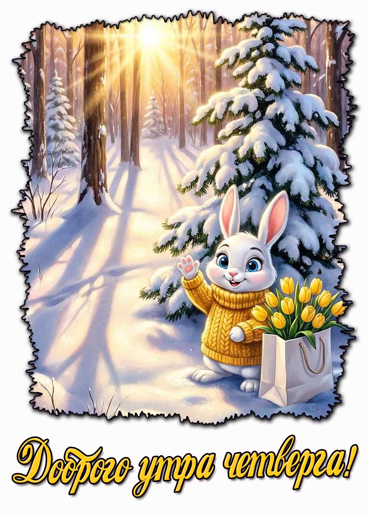 Доброго утра четверга! - зимняя картинка с цветами