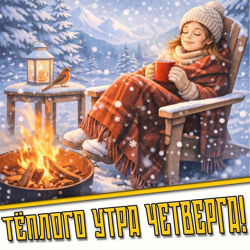 Тёплого утра четверга! - зимняя открытка для девушки