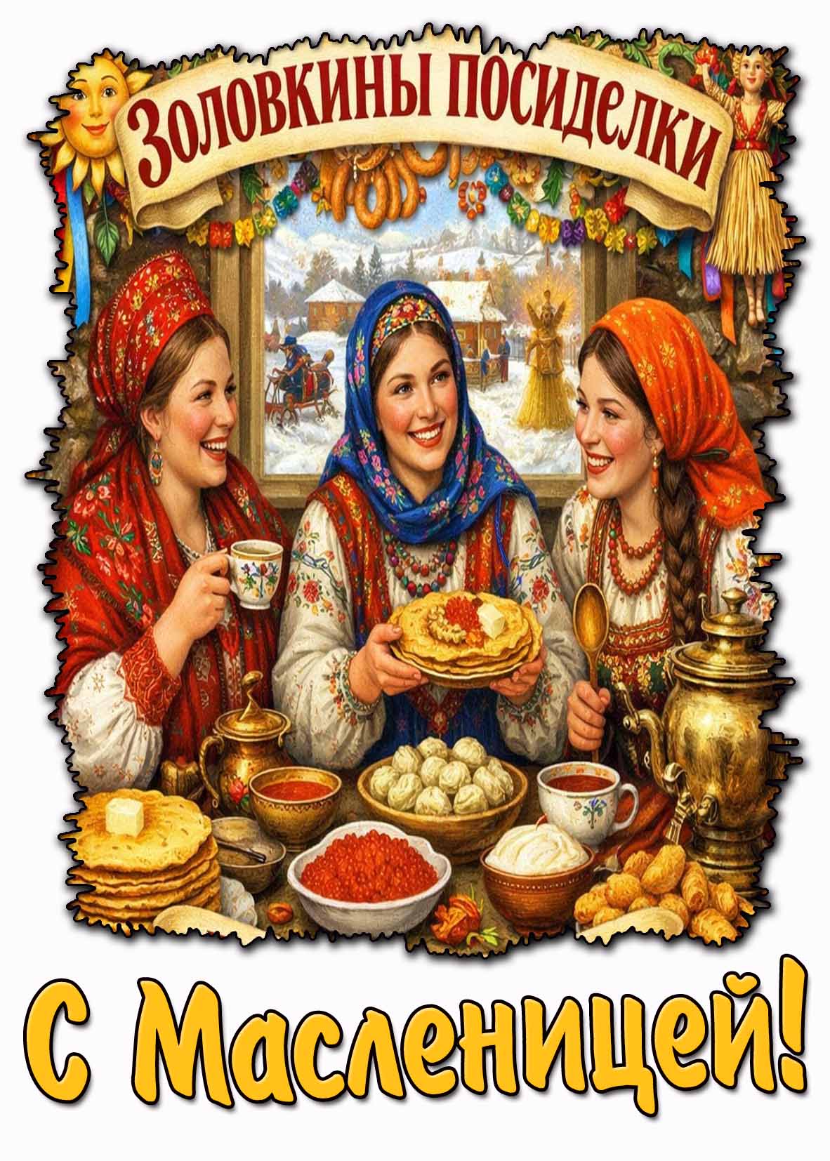Открытка "Золовкины посиделки! С Масленицей!"