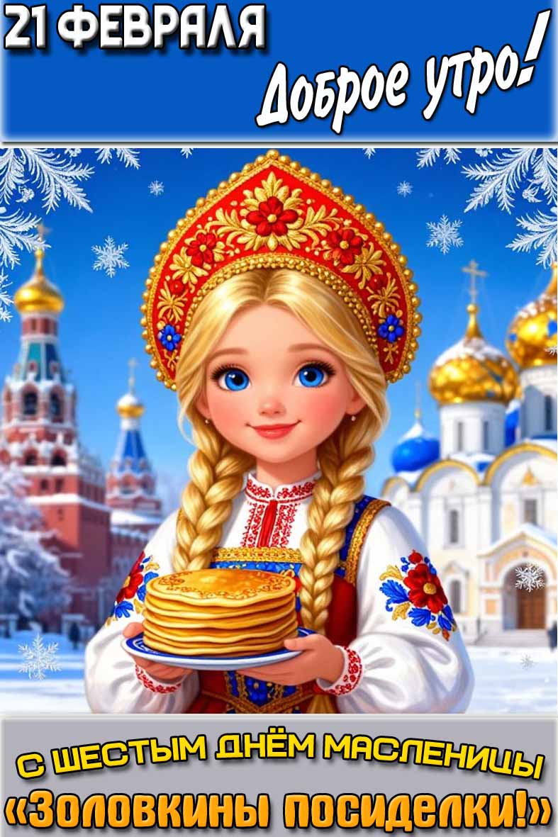 Открытка "21 февраля доброе утро! С шестым днём Масленицы - «Золовкины посиделки!»"