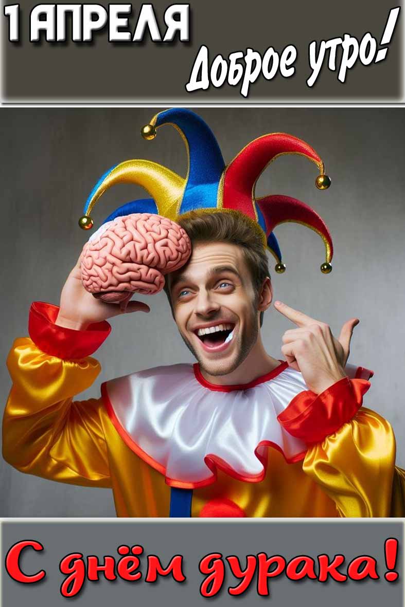 Открытка "1 апреля доброе утро! С днём дурака!"
