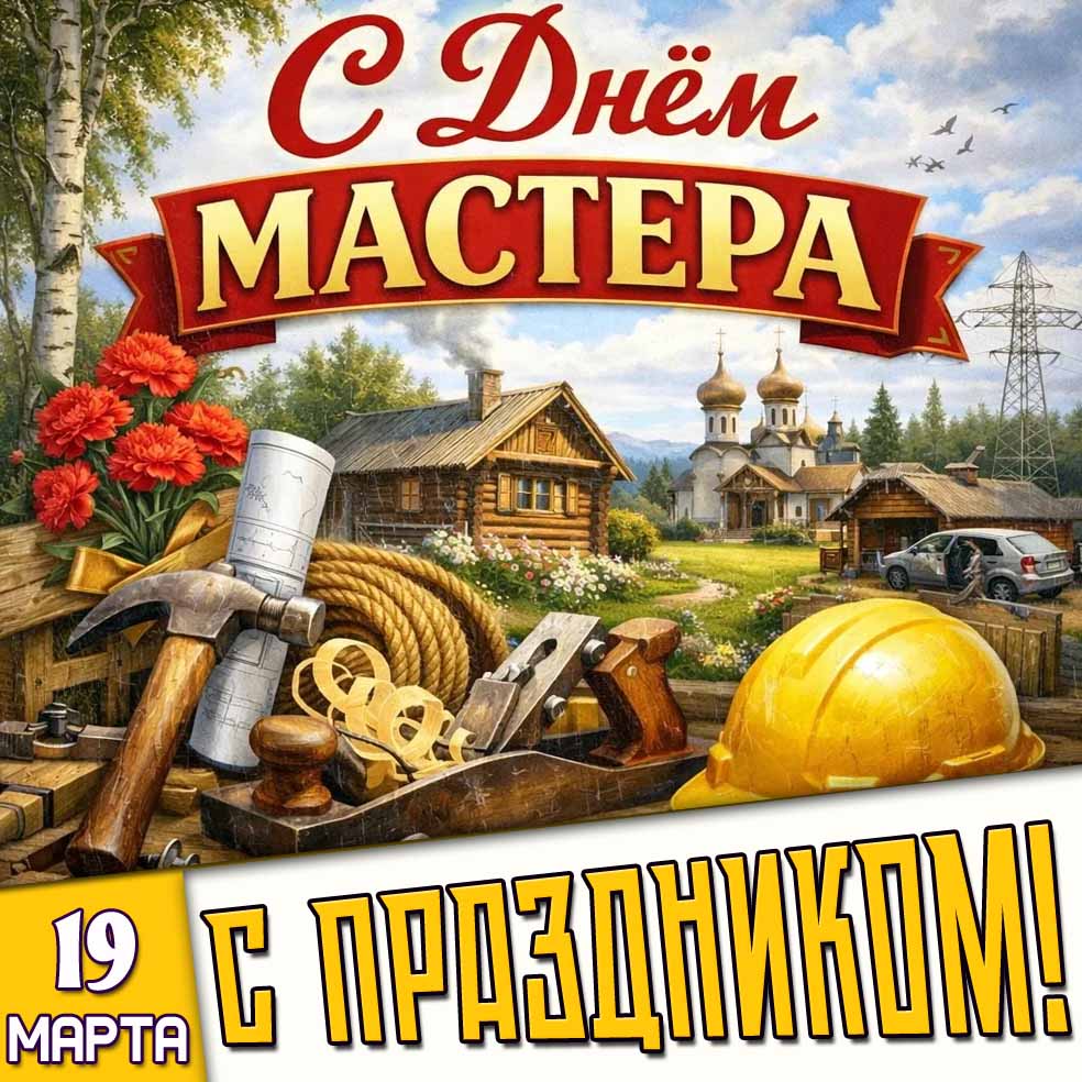 Открытка "19 марта - с днём мастера! С праздником!"