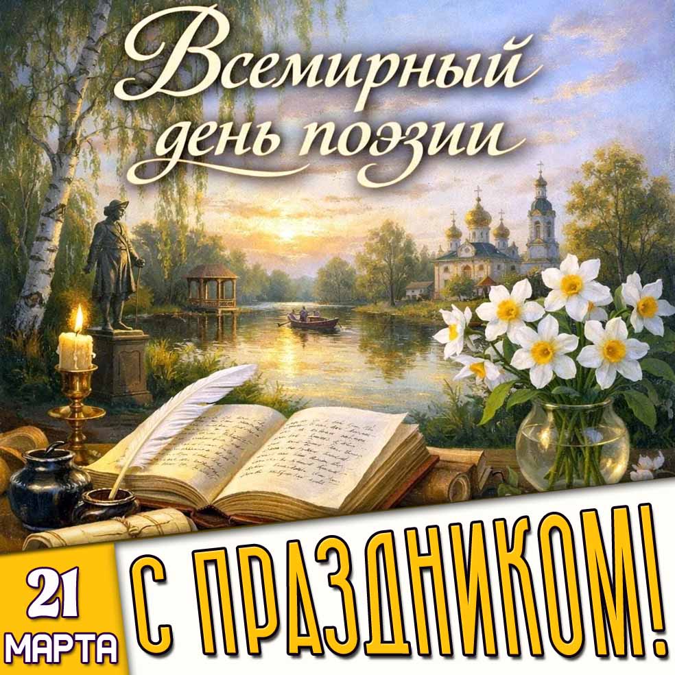Открытка "21 марта - Всемирный день поэзии! С праздником!"