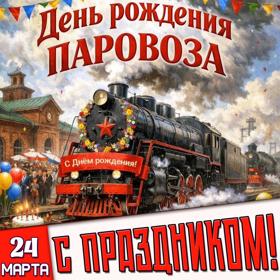 Картинка "24 марта - день рождения паровоза! С праздником!"