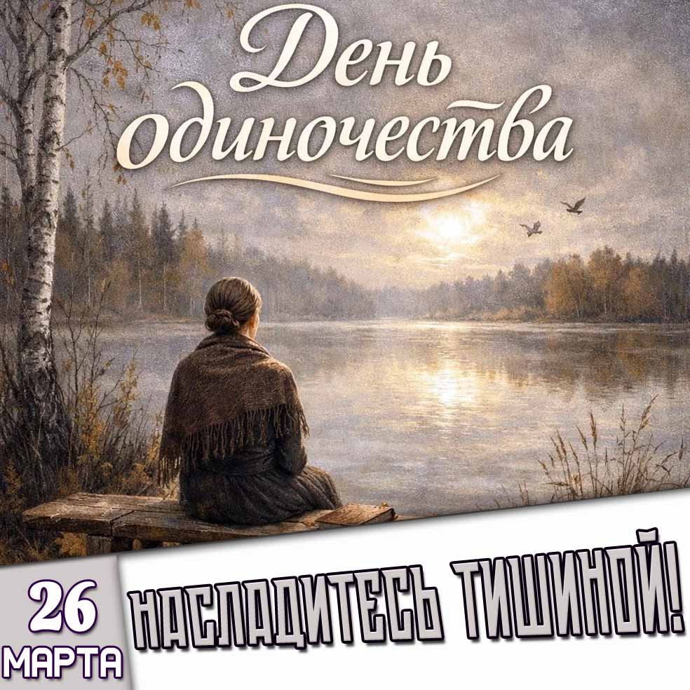 Открытка "26 марта - день одиночества! Насладитесь тишиной!"