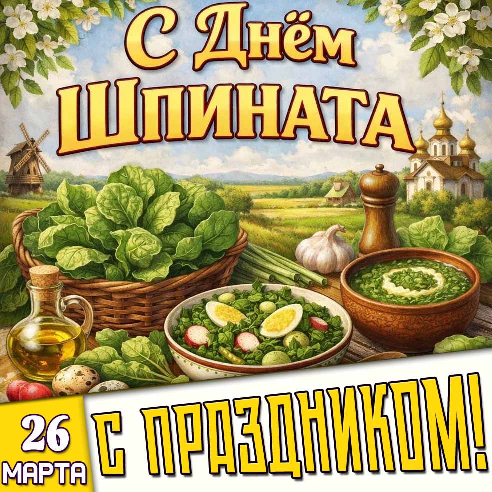 Открытка "26 марта - с днём шпината! С праздником!"