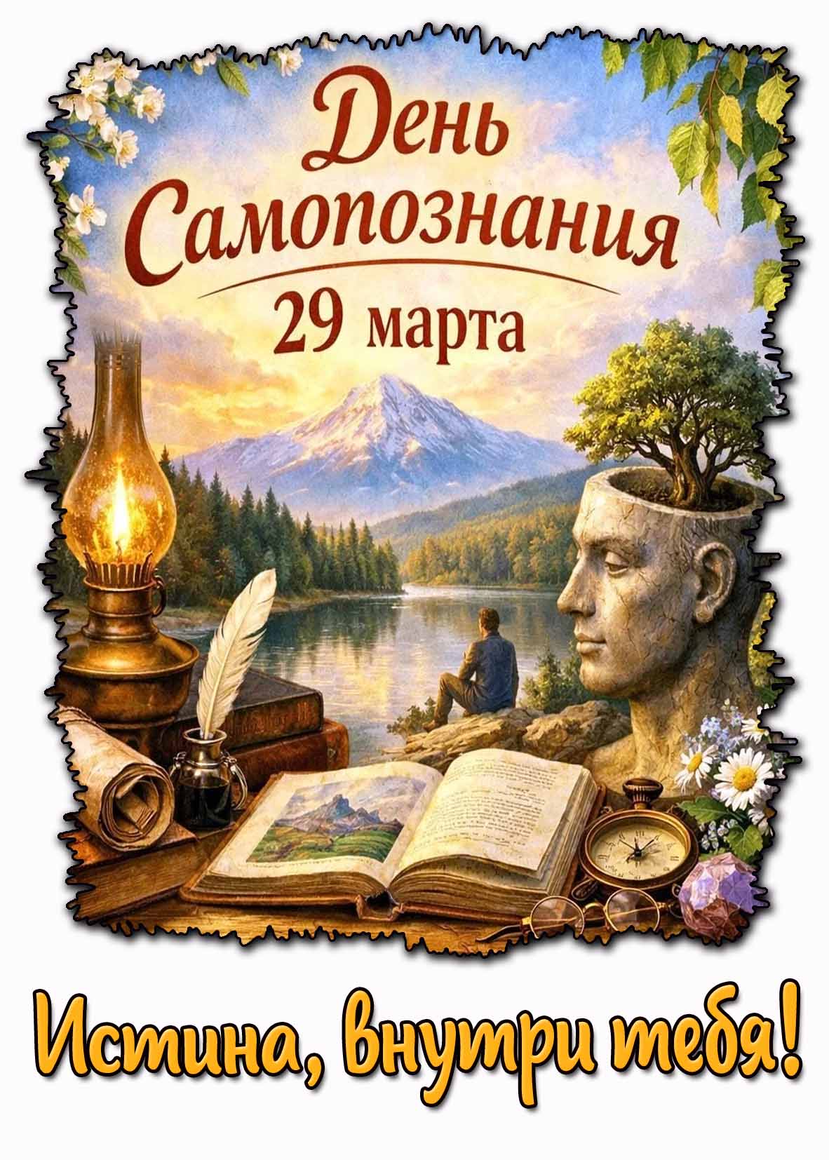 Открытка "29 марта - день самопознания! Истина, внутри тебя!"