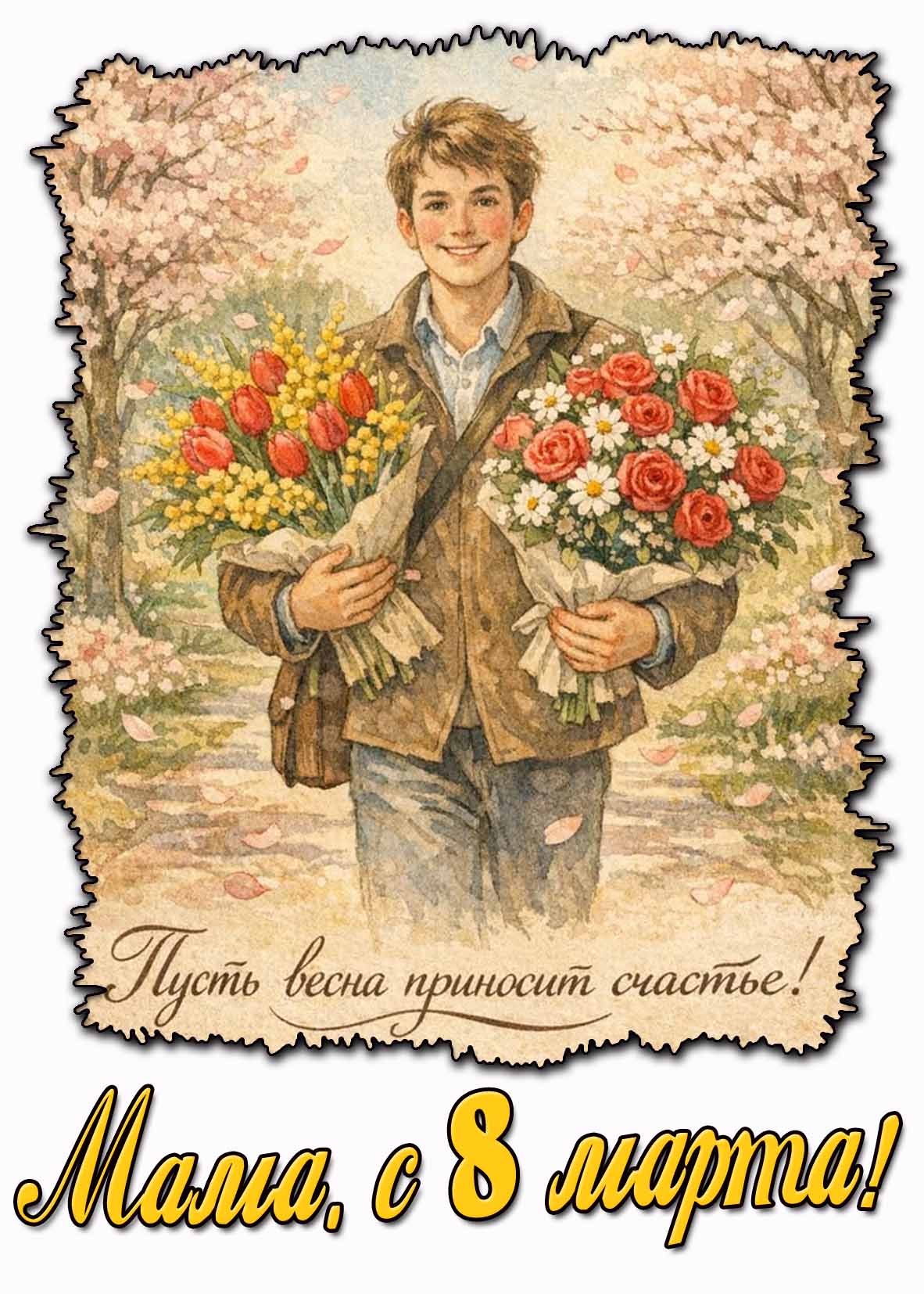 Картинка "Мама, с 8 марта! Пусть весна приносит счастье!"