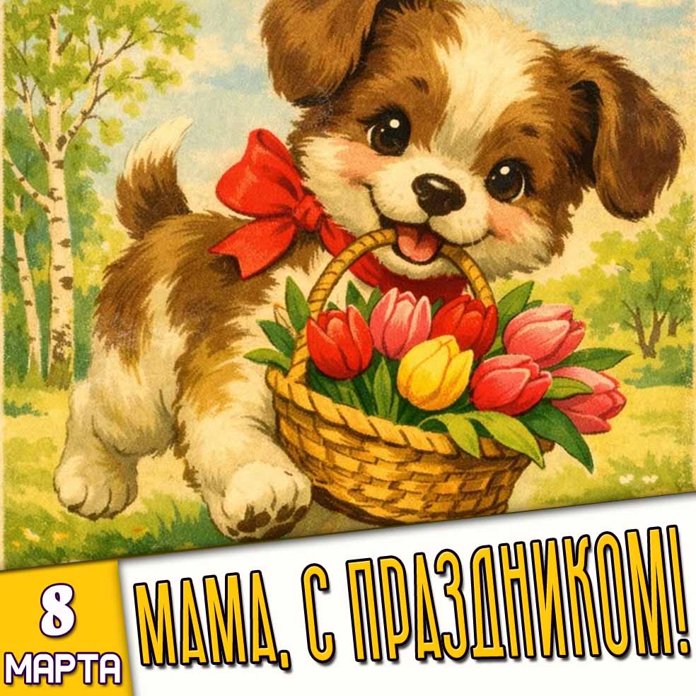 Прикольная открытка "8 марта! Мама, с праздником!"