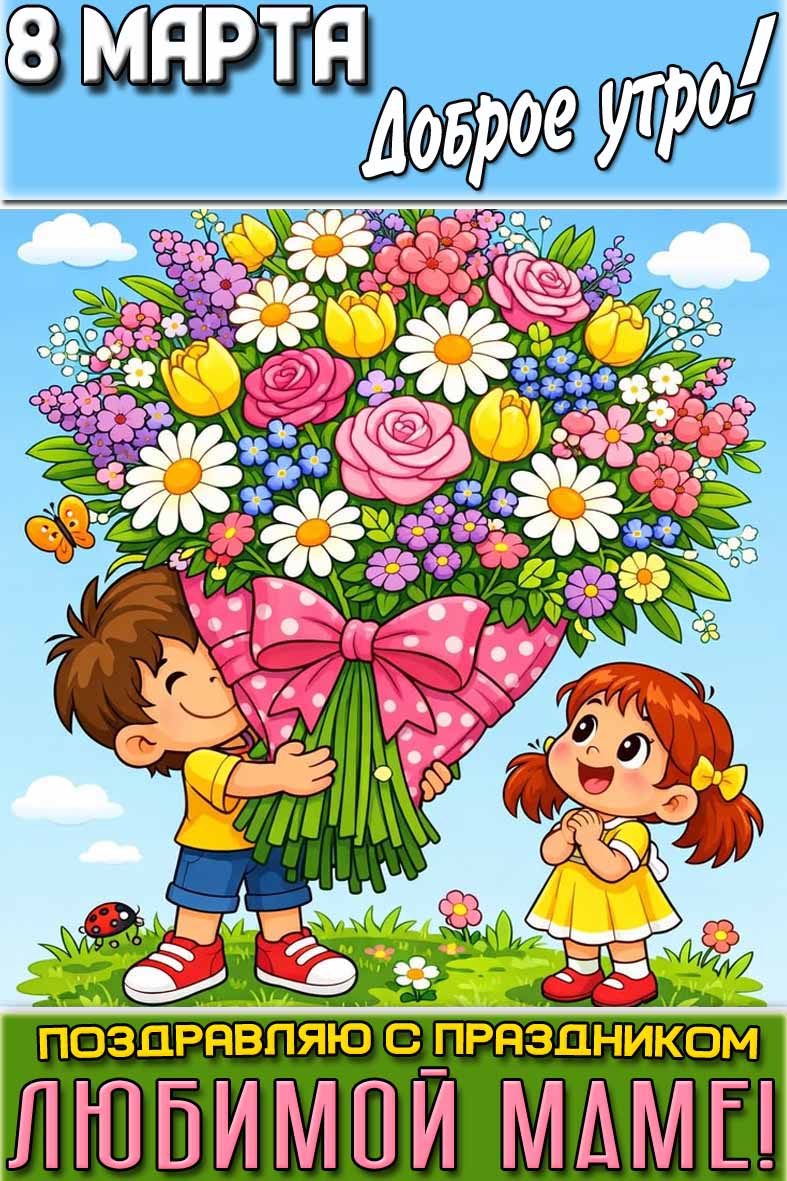Открытка "8 марта доброе утро! Поздравляю с праздником! Любимой Маме!"