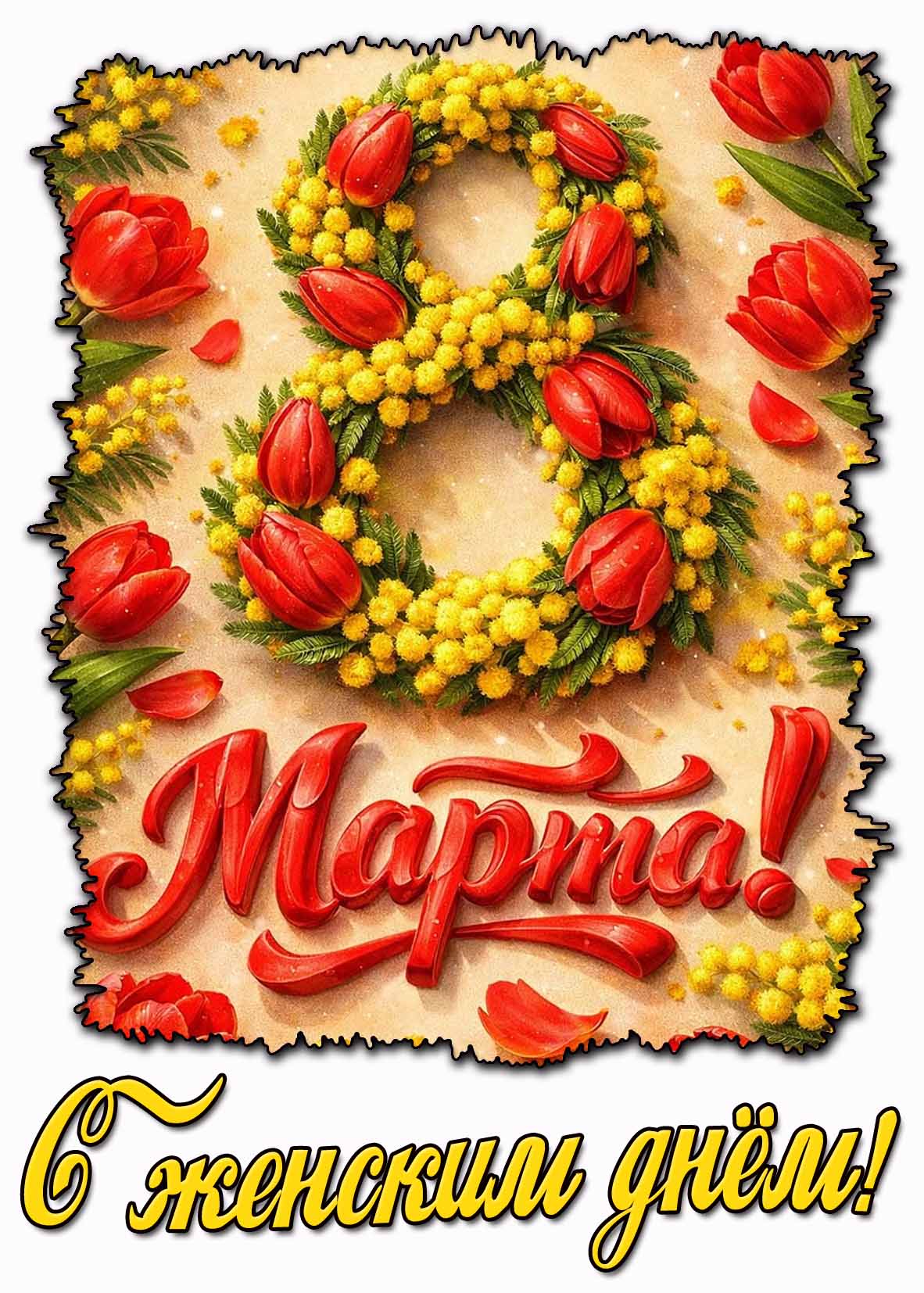 Красивая открытка "8 марта! С женским днём!"