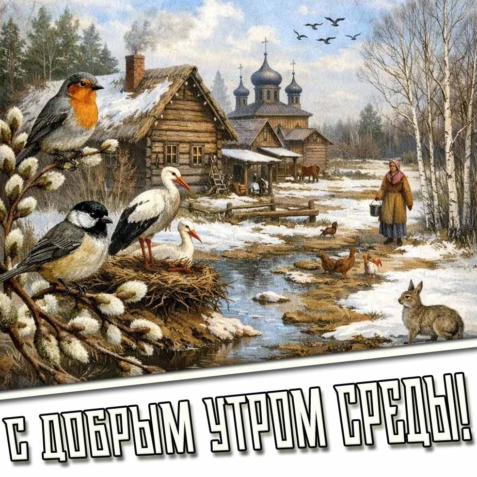 С добрым утром среды! - открытка с тающим снегом