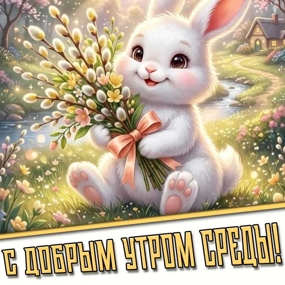 С добрым утром среды! - весенняя открытка с вербой