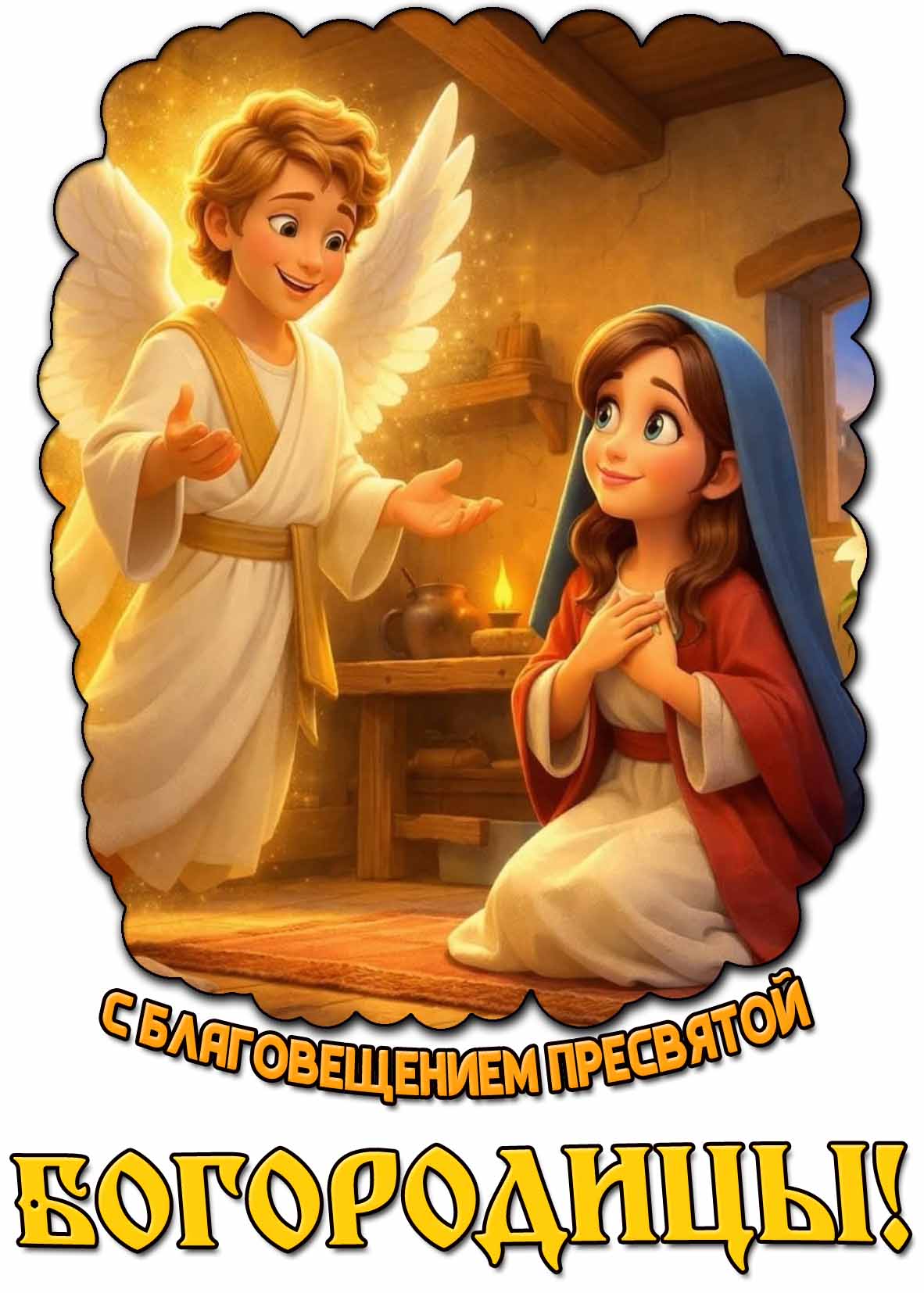 С Благовещением Пресвятой Богородицы! - мультяшная открытка для детей