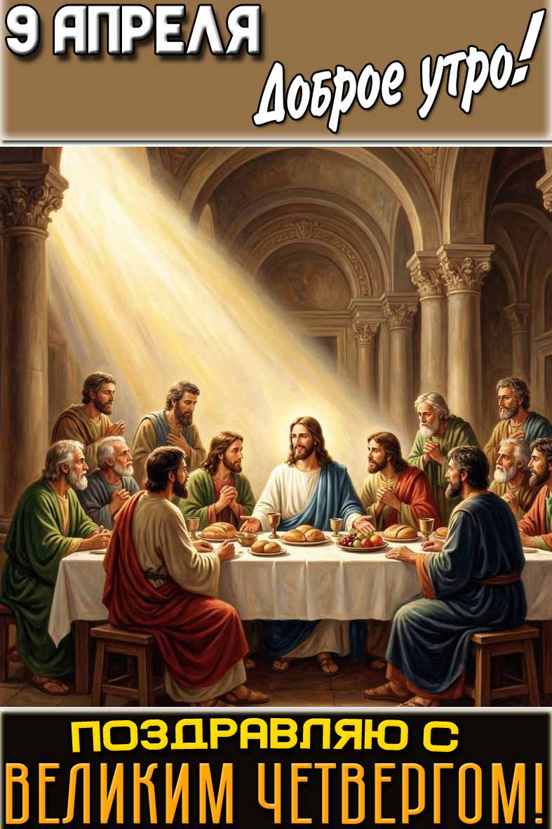 Открытка "9 апреля доброе утро! Поздравляю с Великим четвергом!"