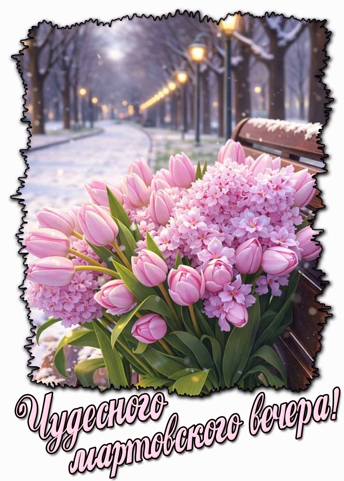 Чудесного мартовского вечера! - открытка с тюльпанами