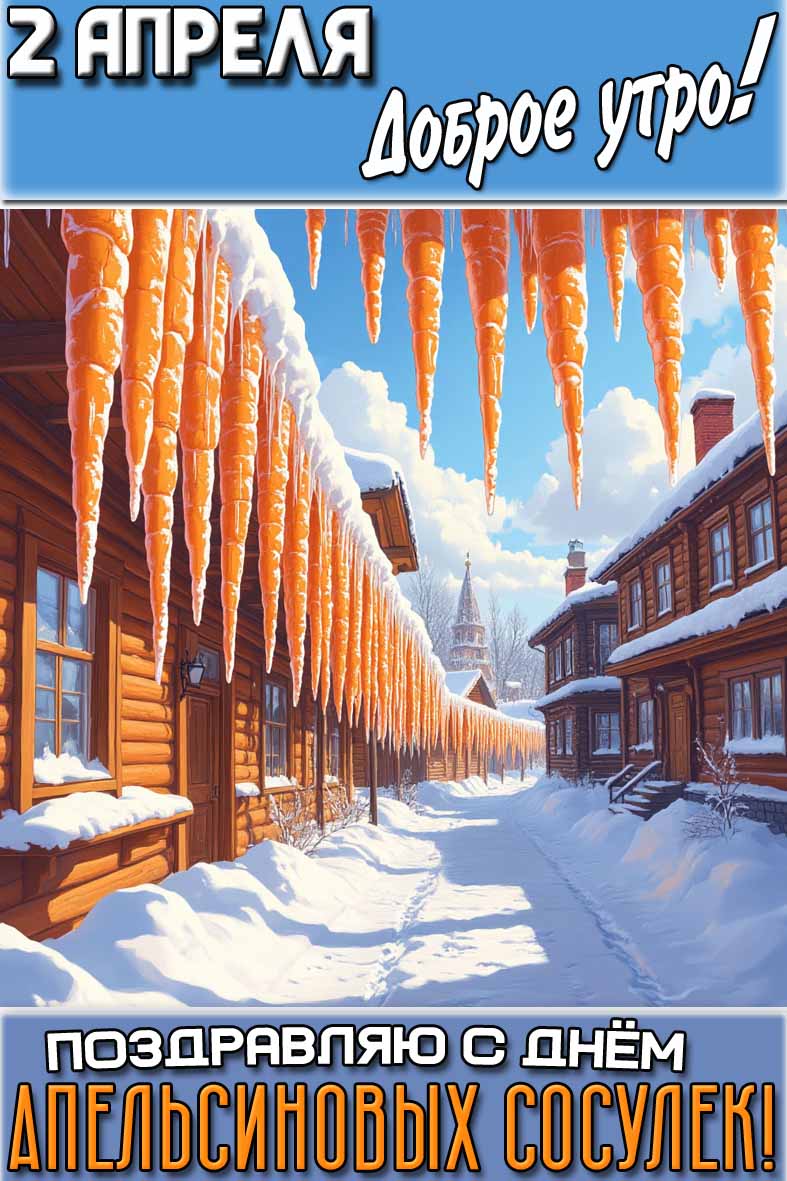 Картинка "2 апреля доброе утро! Поздравляю с днём апельсиновых сосулек!"