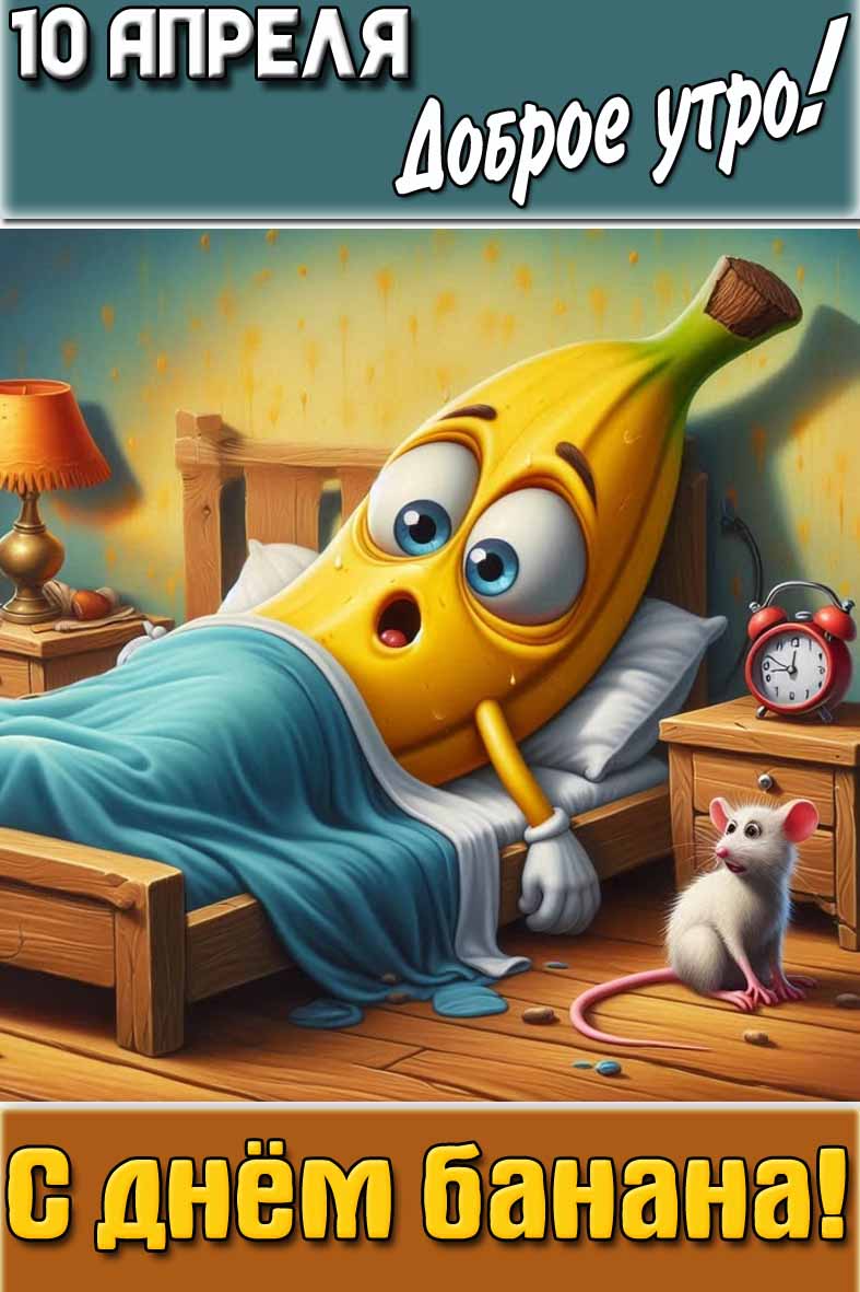 Открытка "10 апреля доброе утро! С днём банана!"