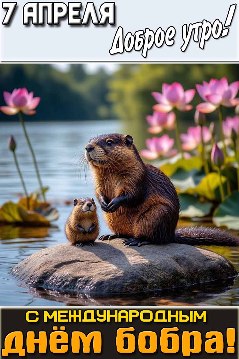Открытка "7 апреля доброе утро! С Международным днём бобра!"