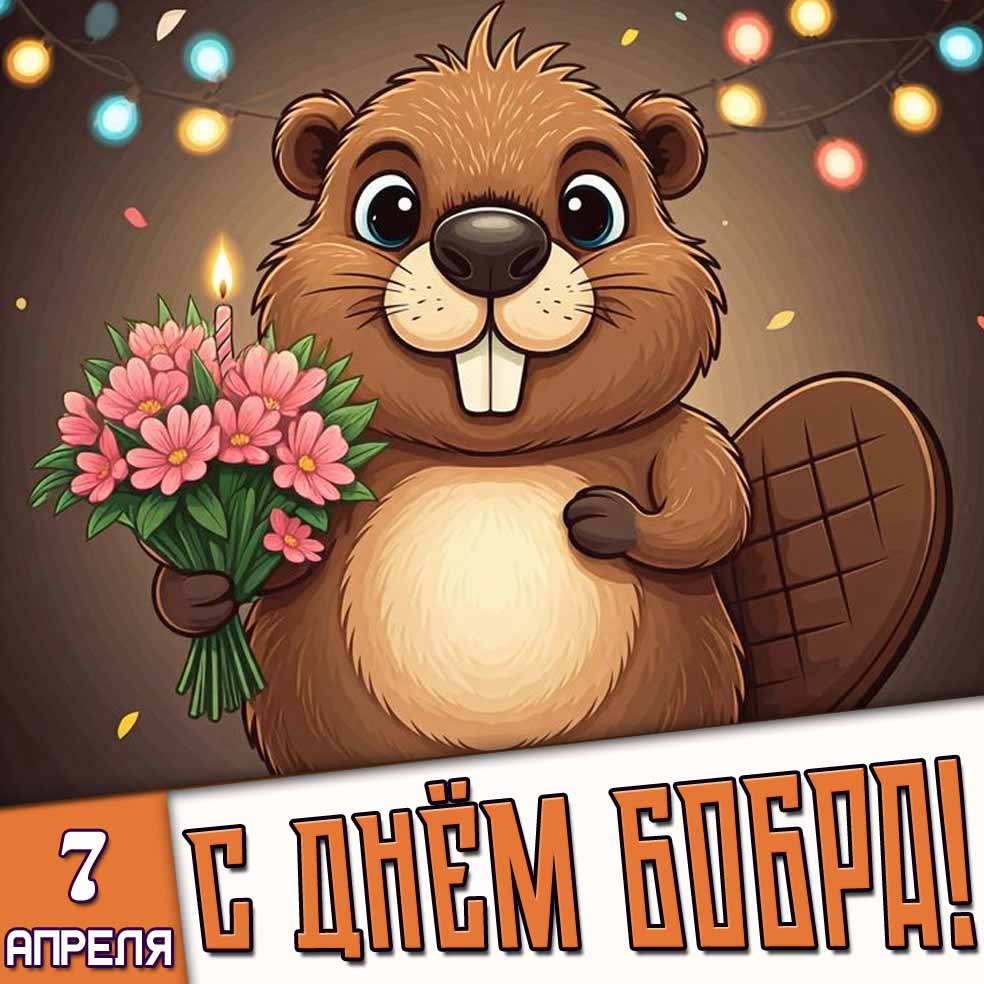 Открытка 7 апреля - с днём бобра!