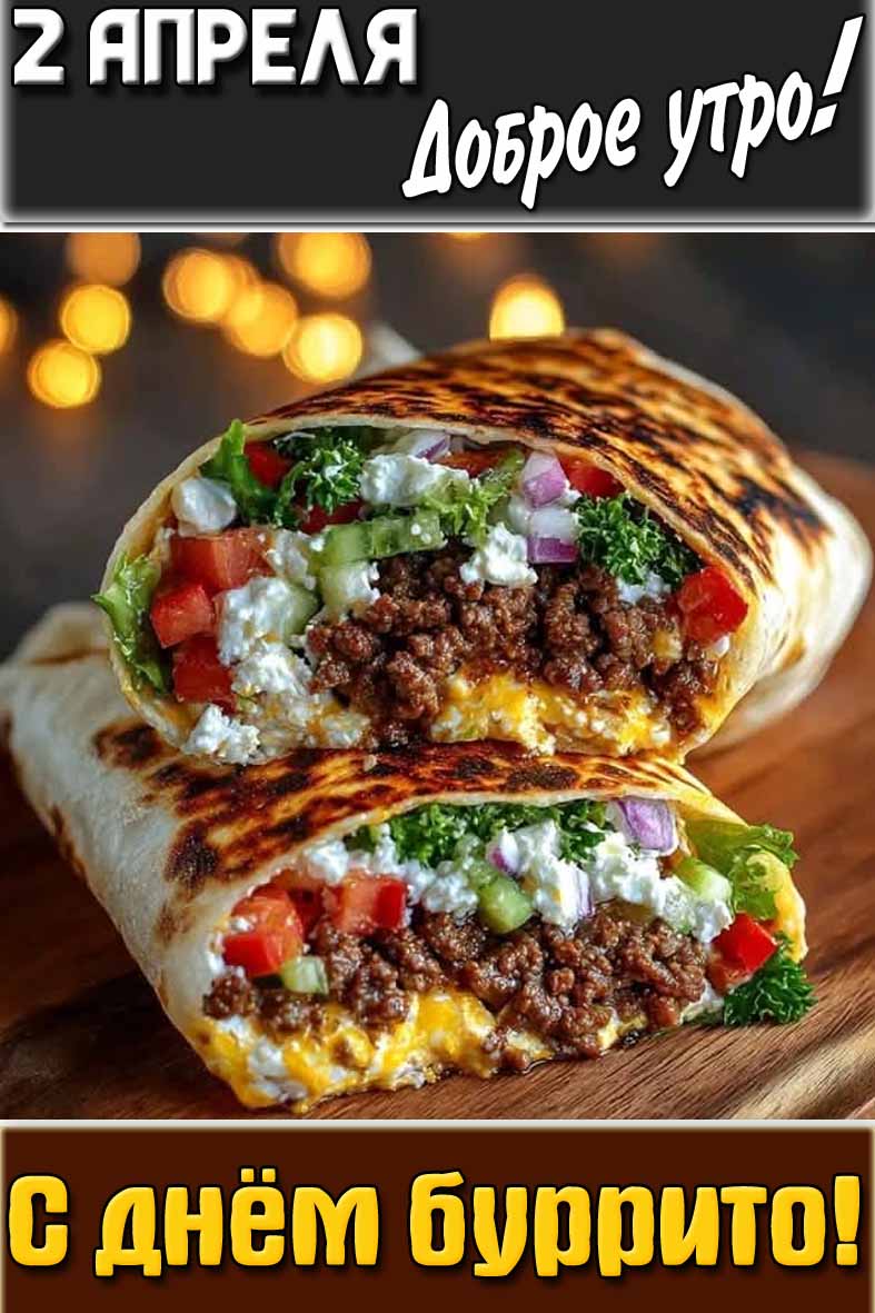 Открытка "2 апреля доброе утро! С днём буррито!"