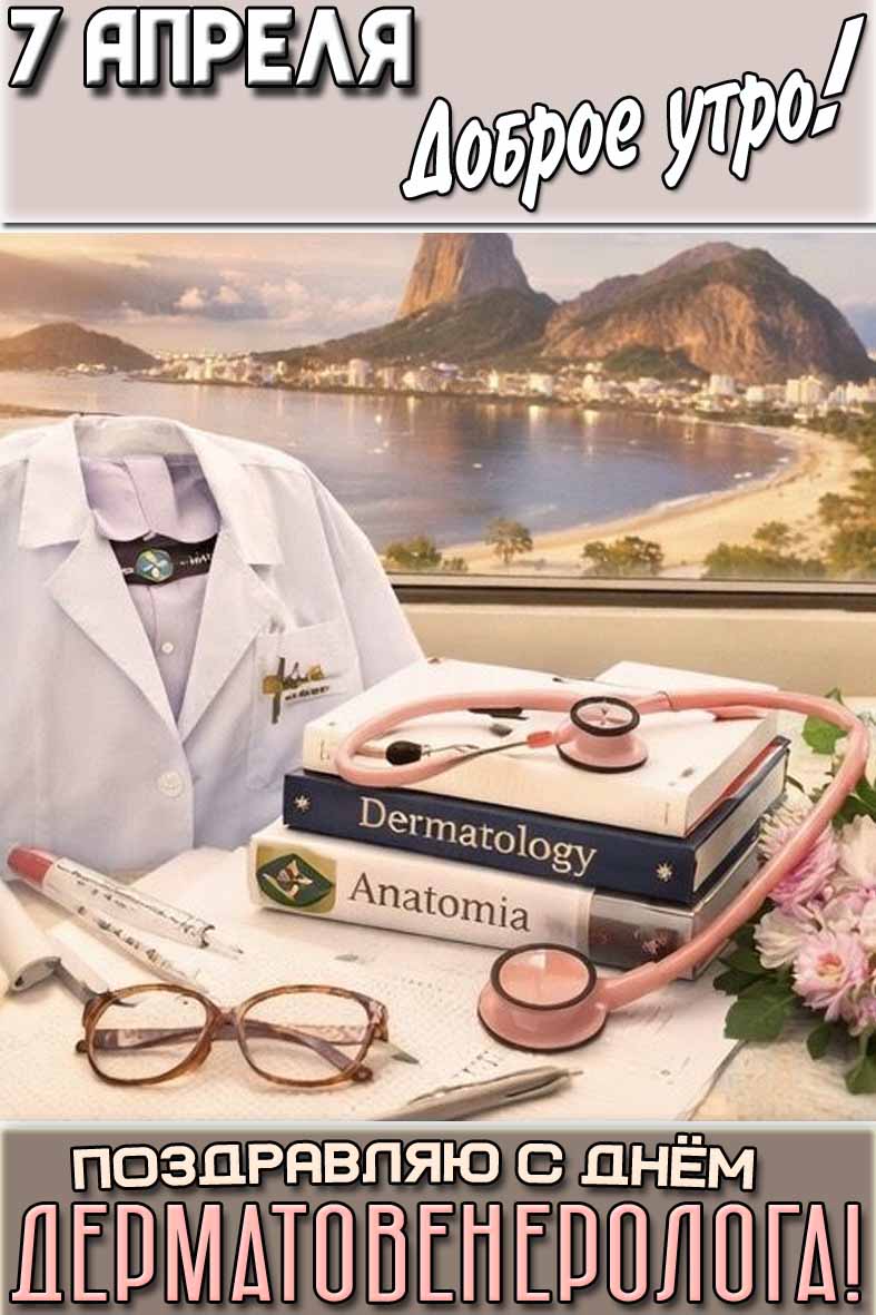 Открытка "7 апреля доброе утро! Поздравляю с днём дерматовенеролога!"