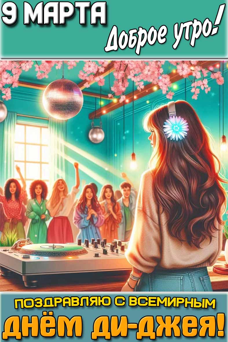 Открытка "9 марта доброе утро! Поздравляю с Всемирным днём ди-джея!"