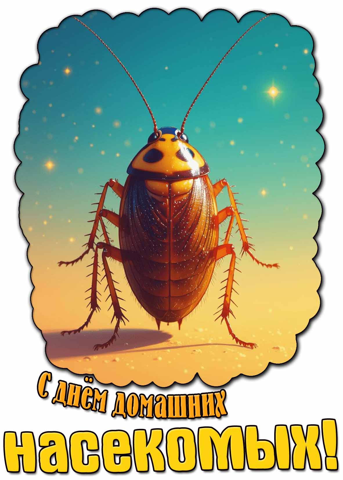 С днём домашних насекомых! - красивая открытка с тараканом
