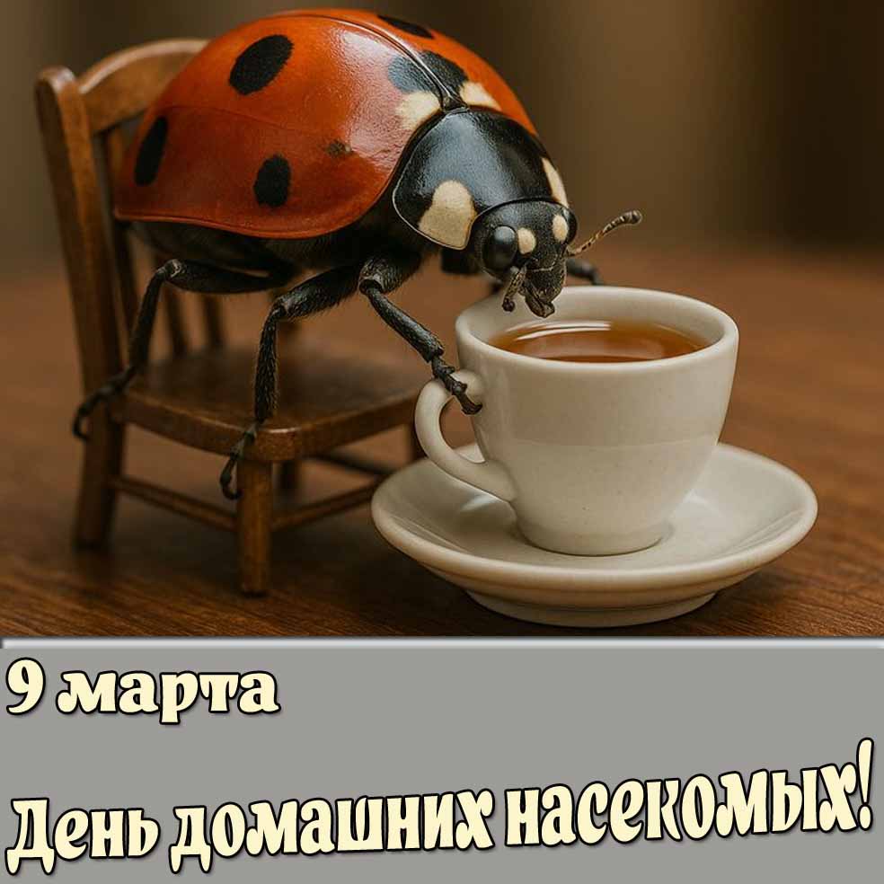 Открытка 9 марта - день домашних насекомых!
