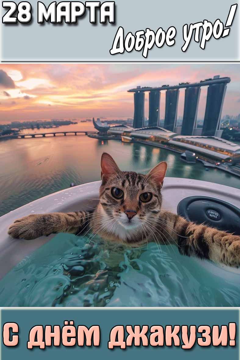 Открытка "28 марта доброе утро! С днём джакузи!"