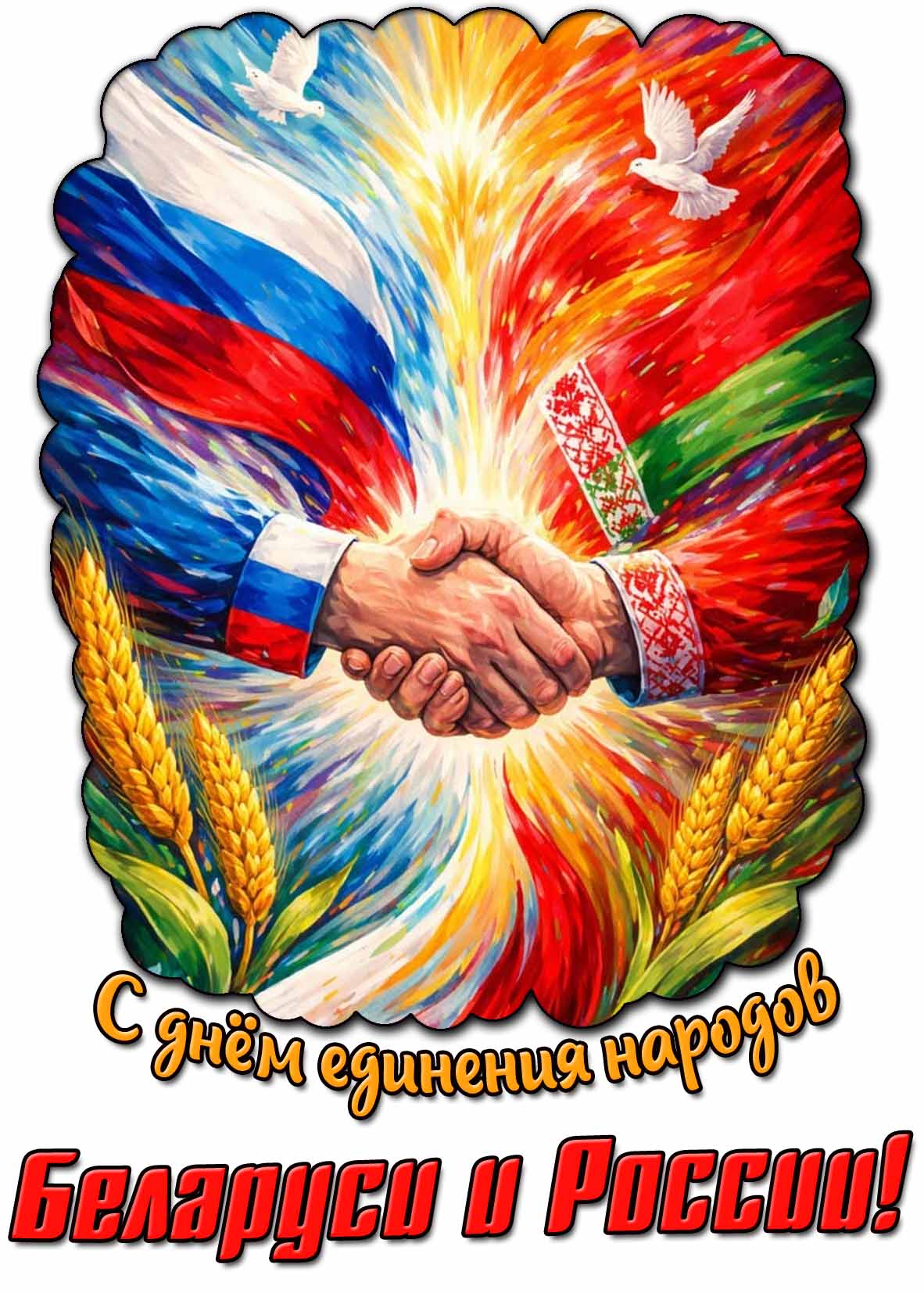 С днём единения народов Беларуси и России! - арт открытка
