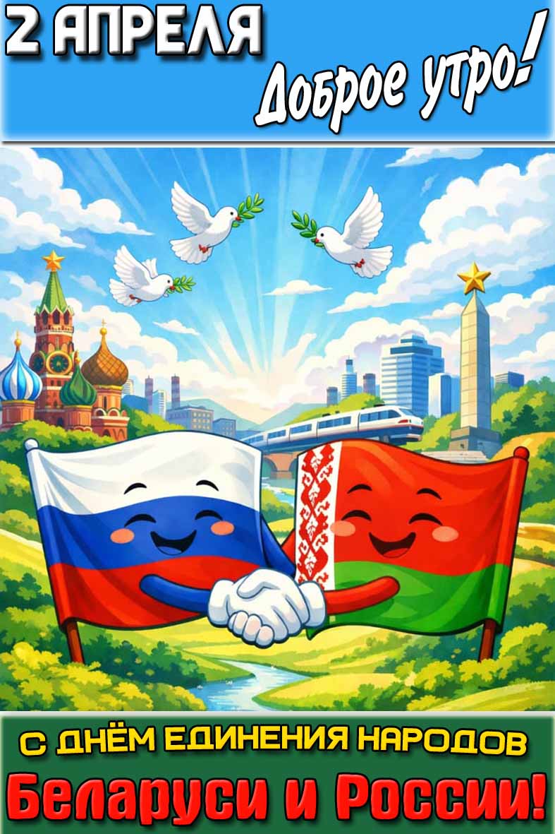 Картинка "2 апреля доброе утро! С днём единения народов Беларуси и России!"