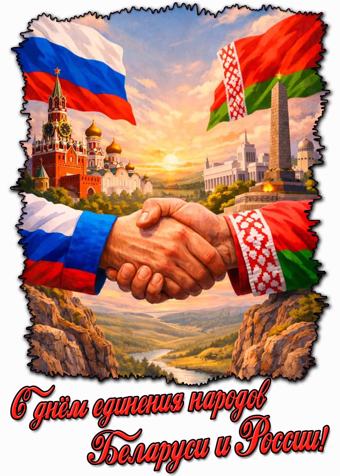 Открытка с днём единения народов Беларуси и России