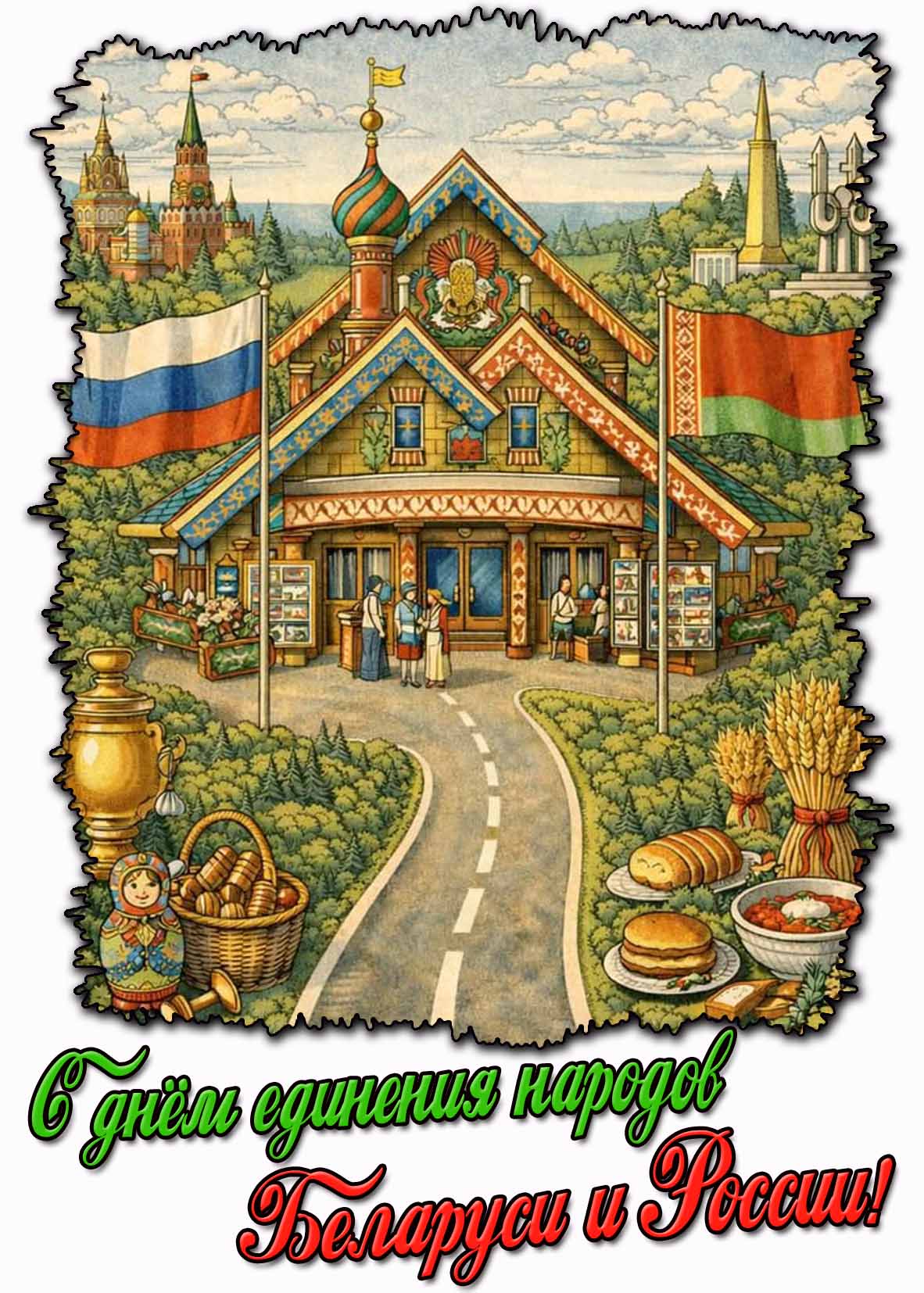 Стильная открытка с днём единения народов Беларуси и России