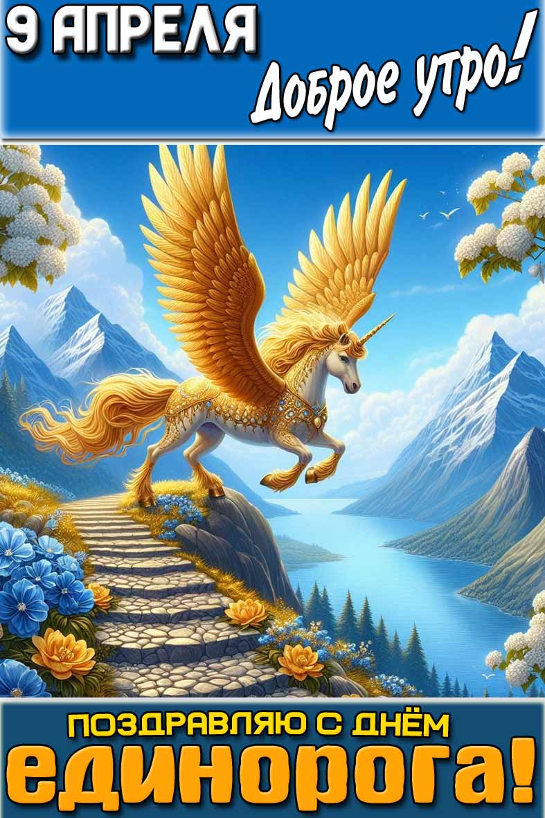 Картинка "9 апреля доброе утро! Поздравляю с днём единорога!"
