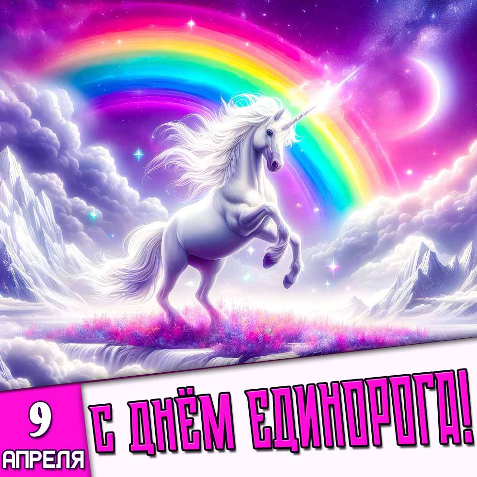 Открытка 9 апреля - с днём единорога!