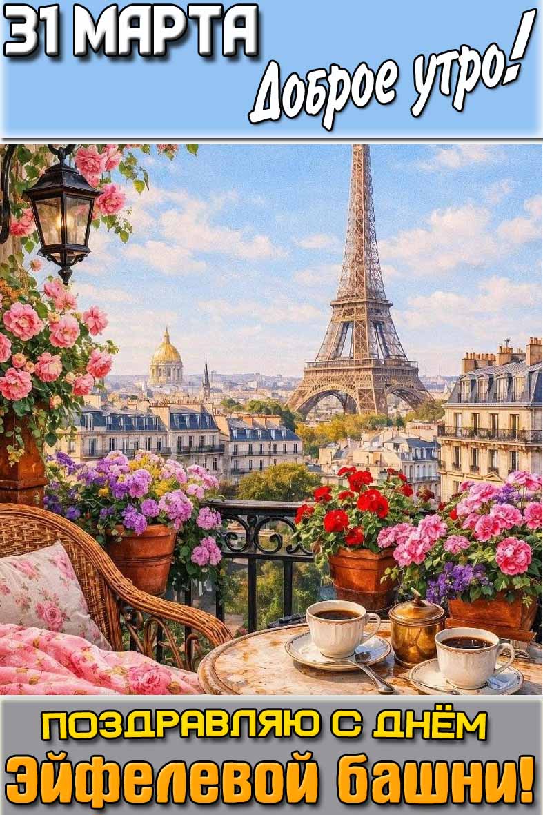 Картинка "31 марта доброе утро! Поздравляю с днём Эйфелевой башни!"
