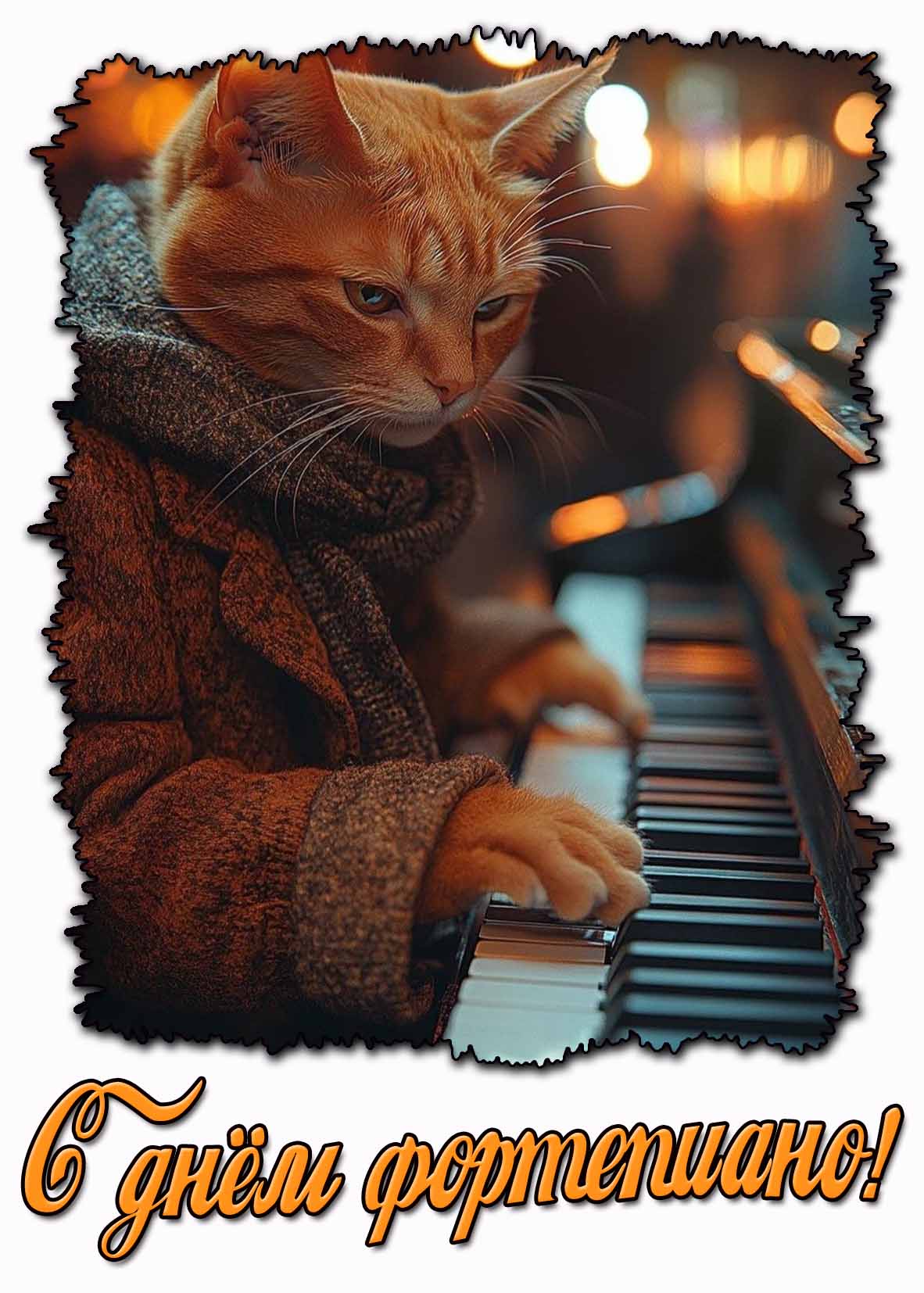 С днём фортепиано! - открытка с котом
