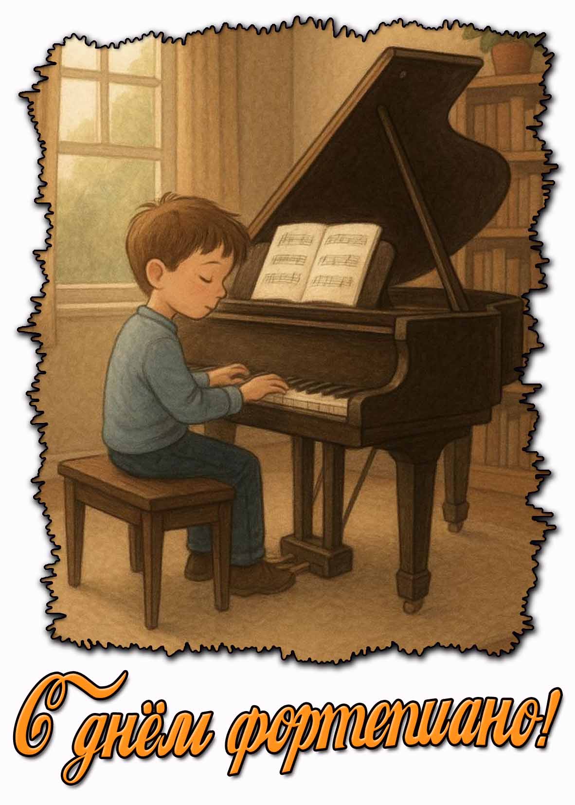 Детская картинка с днём фортепиано