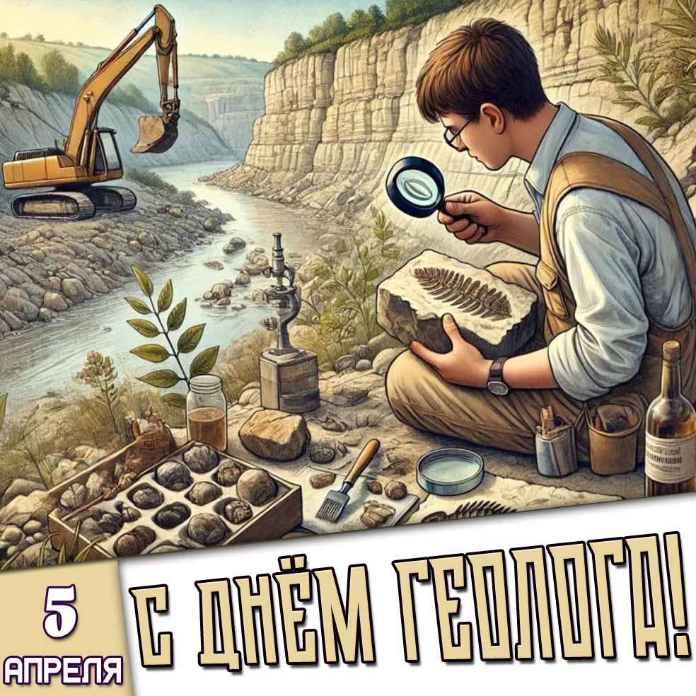 Открытка 5 апреля - с днём геолога!