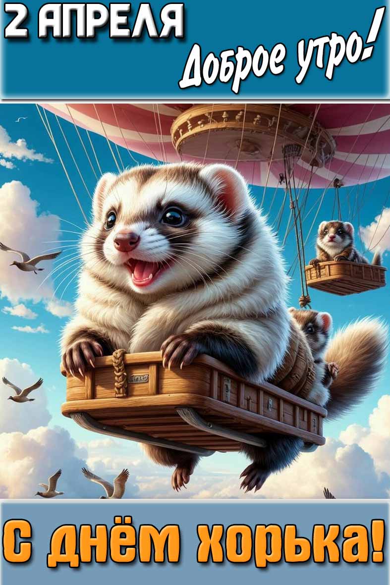 Прикольная открытка "2 апреля доброе утро! С днём хорька!"