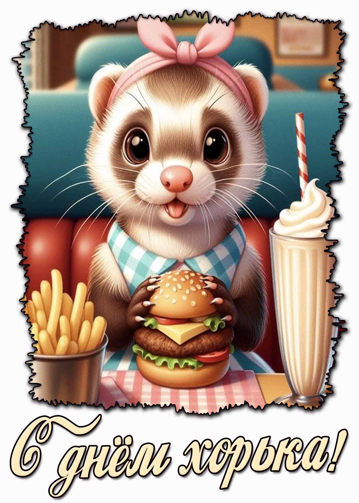 Милая открытка с днём хорька