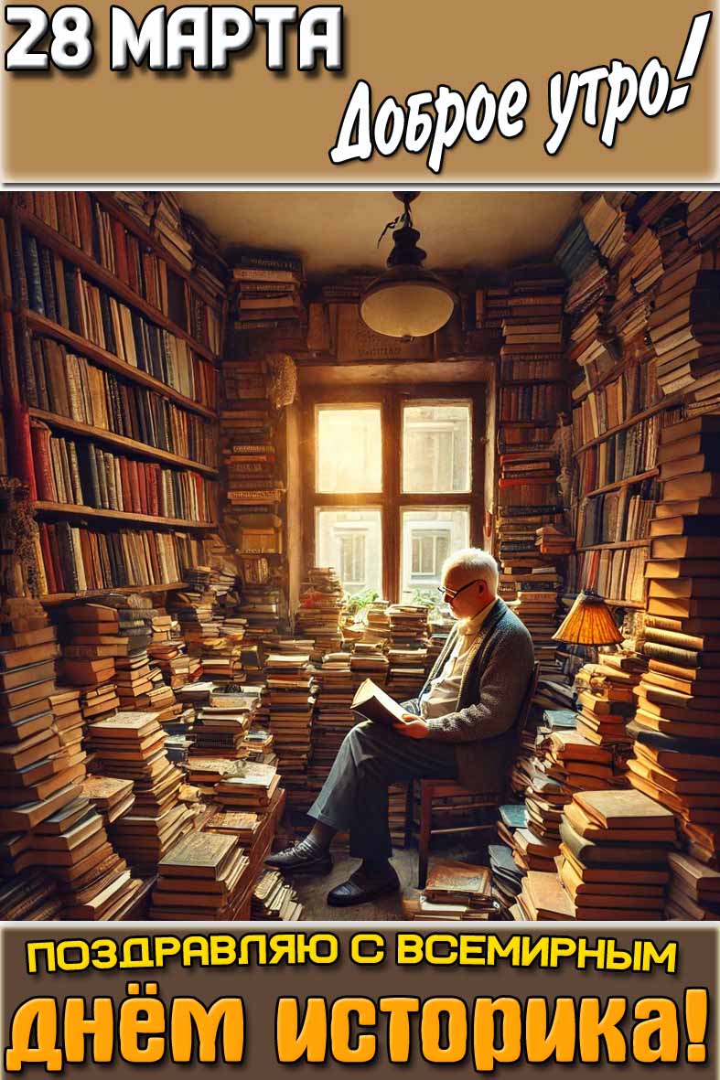 Открытка "28 марта доброе утро! Поздравляю с Всемирным днём историка!"