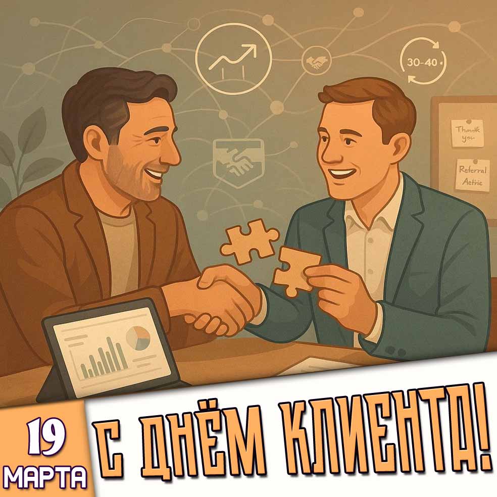 Открытка 19 марта - с днём клиента!