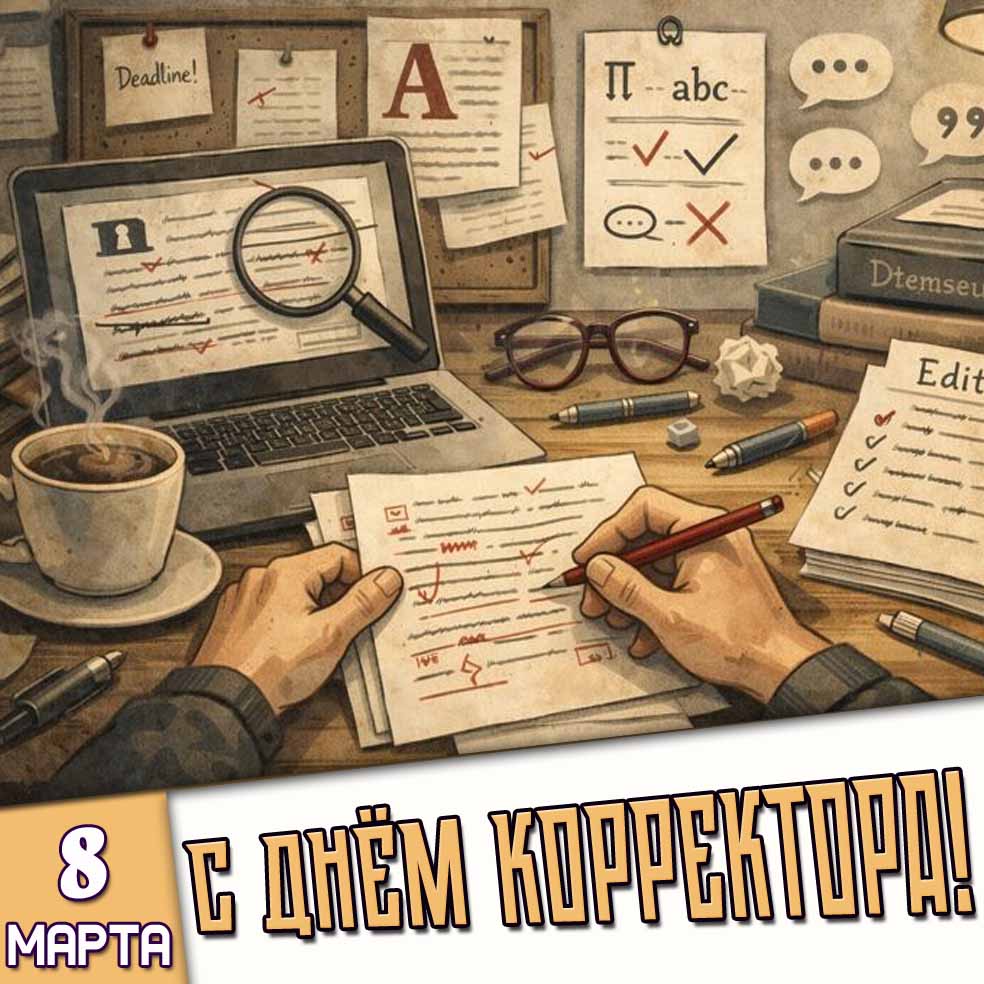 Открытка 8 марта - с днём корректора!
