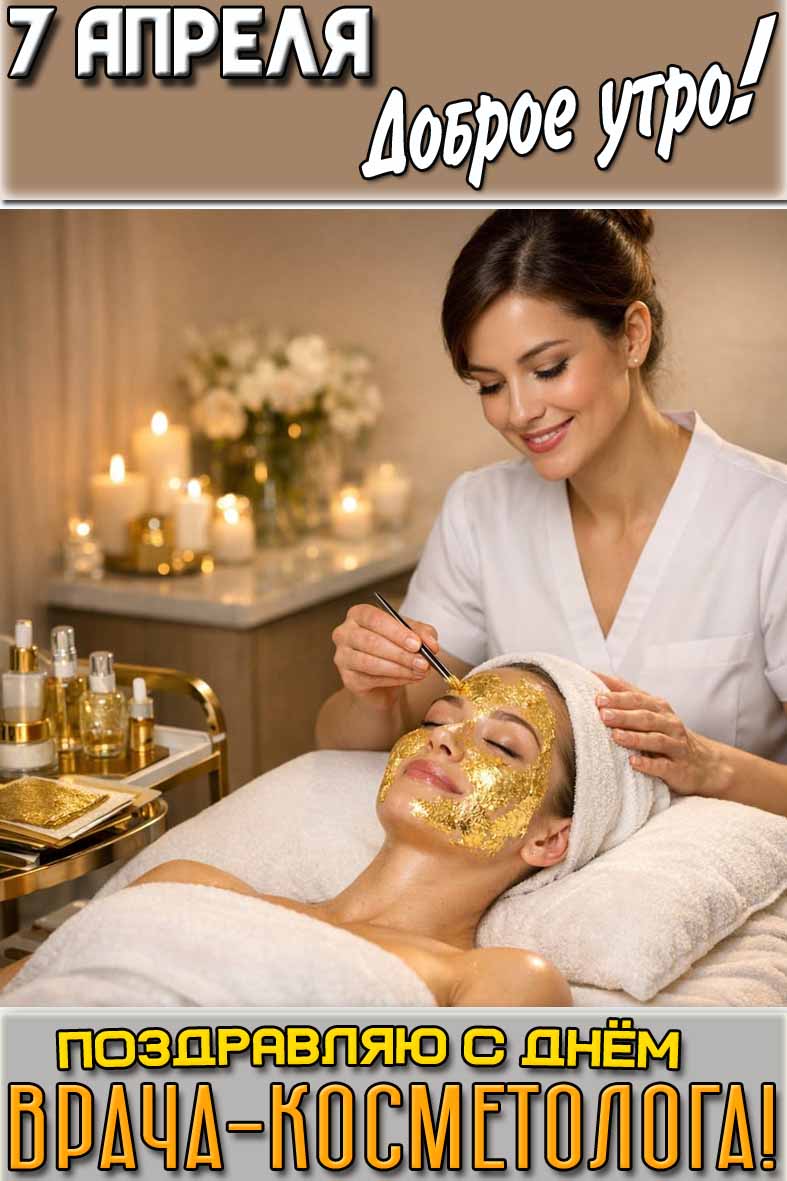 Открытка "7 апреля доброе утро! Поздравляю с днём-врача косметолога!"