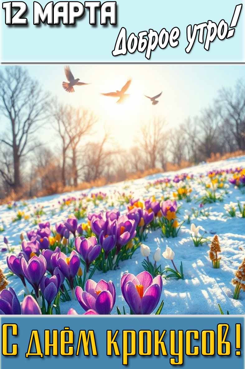Открытка "12 марта доброе утро! С днём крокусов!"